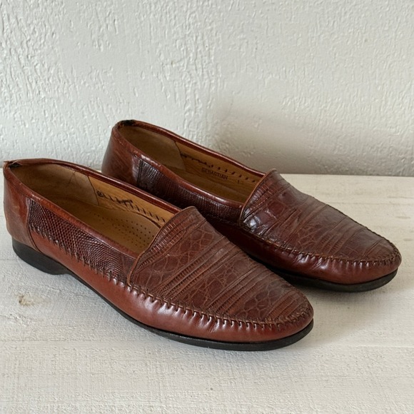 Mezlan Sebastian Lizard Loafers Men's Sz 10 Embossed Croc Brown Leather Slip-On